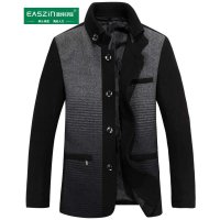 逸纯印品（EASZin）2015春秋新款男士毛呢大衣商务时尚拼接中长款羊毛大衣外套中青年单排扣羊绒大衣