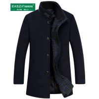 逸纯印品（EASZin）2015春秋装新款羊毛呢大衣男式加厚毛呢大衣 商务休闲中长款羊绒呢大衣立领外套