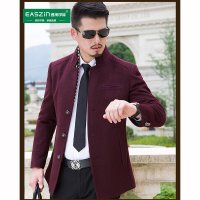 EASZin 2016春装新款中青年羊毛呢子大衣男式毛呢大衣商务休闲中长款围巾款大衣外套
