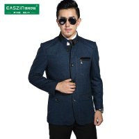 逸纯印品（EASZin）2015春装新款潮流男士单排扣呢大衣中华立领羊毛大衣毛呢外套