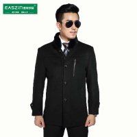 逸纯印品（EASZin）2015春装新款男式加厚中长款羊毛大衣 时尚立领可拆卸毛领修身毛尼大衣妮子外套