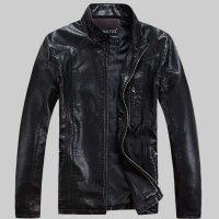 逸纯印品（EASZIN）2015春秋装新款夹克 男式商务休闲经典立领皮夹克外套 男装皮衣夹克外套