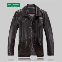 逸纯印品 (EASZIN) 男式经典商务休闲翻领皮衣 男士皮夹克外套 男装茄克皮衣