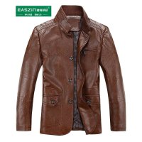 逸纯印品(EASZIN)2015经典商务休闲男式皮衣 男士立领皮衣 商务休闲皮大衣 男装皮夹克外套