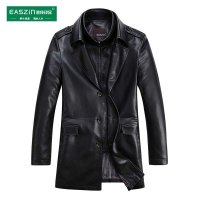 逸纯印品（EASZIn）2014新款男士皮风衣时尚西装领修身皮风衣 可拆卸内领帅气单排扣皮衣外套男