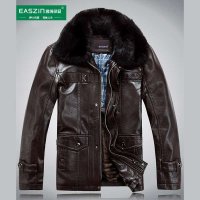逸纯印品 (EASZIN) 时尚男式商务休闲皮衣 经典男士皮衣可拆卸獭兔毛领 潮流爆款皮夹克外套