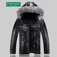 逸纯印品 (EASZIN) 新款连帽狐狸毛领加厚男式棉服 男士皮棉服 时尚皮棉衣外套