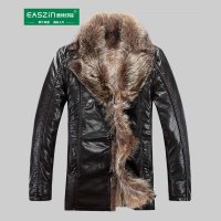 逸纯印品（EASZIN）2014年新款男式皮毛一体 内胆耗毛 狐狸毛领 皮大衣外套
