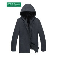 逸纯印品（EASZIN）男装毛呢大衣外套男冬季英伦风版大衣韩版潮连帽羊毛呢子大衣