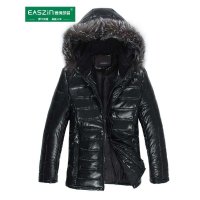 逸纯印品（EASZIN)冬装皮羽绒服男士短款皮棉袄连带帽外套休闲男式棉衣爸爸款