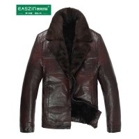 逸纯印品 (EASZIN) 黄金水貂毛领 海宁水洗皮短款皮毛一体 皮衣 男士皮草羊羔绒内胆皮大衣外套爸爸款加厚