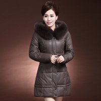 2015新款中老年皮衣羽绒棉服女 中长款大码修身加厚妈妈装皮棉衣棉袄外套