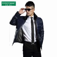 逸纯印品（EASZin）2014秋冬男士皮衣羽绒服 可拆卸毛领修身立领拉链款皮羽绒服男
