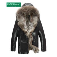 逸纯印品（EASZIN）新款男士皮毛一体皮衣男装皮衣休闲男装皮大衣外套可拆卸连帽中长款皮大衣