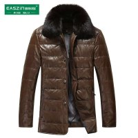 逸纯印品（EASZin）2014新冬水貂毛领皮衣羽绒服男 常规款加厚翻领男士皮羽绒服