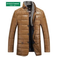 逸纯印品（EASZin)2015秋冬新款皮衣男式皮羽绒服男士常规款修身皮衣加厚单排扣外套围脖双重领款皮衣潮外套