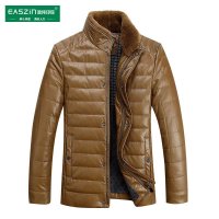 逸纯印品（EASZin）男士皮羽绒服 可拆卸獭兔毛领 立领短款皮衣羽绒服 男外套