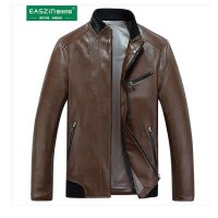 逸纯印品(EASZin)2015春秋新款男式短款立领pu皮夹克春装夹克衫修身机车风茄克外套