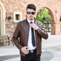 逸纯印品(EASZin)男装水洗PU皮皮衣男士短款立领皮夹克加厚拼接皮衣外套男装爸爸中年款