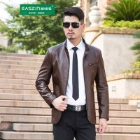逸纯印品(EASZin)秋冬季男士薄款机车皮衣男夹克装韩版修身皮夹克衫立领休闲潮男士中青年爸爸款皮外套