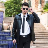 逸纯印品(EASZin)男士皮衣中长款皮风衣男式西装领外套皮风衣2015新款秋冬皮衣男士修身皮大衣外套爸爸款