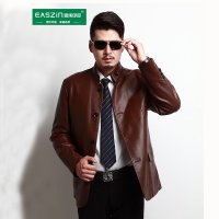 逸纯印品(EASZin)2015秋冬新款立领皮衣男士皮夹克加厚加绒款皮大衣单排扣男外套