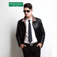 逸纯印品(EASZin)男装皮衣加肥加大短款男士皮毛一体外套加绒加厚羊羔绒皮夹克外套