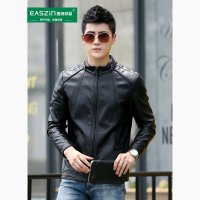 逸纯印品(EASZin)男士皮夹克2015秋装上新水洗皮皮衣外套男机车圆立领 皮夹克男