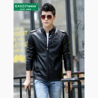 逸纯印品(EASZin) 潮男新款2015秋冬修身皮衣 男士潮流时尚夹克 男皮衣外套