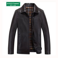 逸纯印品(EASZin)男士皮夹克 15秋冬新款翻领常规款中年皮夹克水洗皮爸爸装皮衣外套男