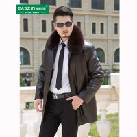 EASZin 2015秋冬新獭兔毛内胆 男士中长款皮毛一体皮衣水貂/狐狸/兔毛领皮草男外套爸爸款加厚加绒保暖皮衣