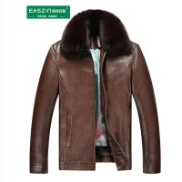 EASZin 2015秋冬新款皮草皮毛一体皮衣黄金獭兔毛内胆皮尼克服男士水貂狐狸毛翻领皮衣外套爸爸款