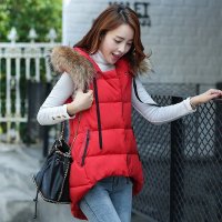 EASZin 2015秋冬新款韩版棉服羽绒棉中长款马甲外套女时尚毛领马夹背心潮