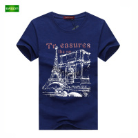 逸纯印品（EASZin）男士短袖T恤 2016夏季新款韩版短袖T恤卡建筑塔印花男士大码加肥T恤衫潮男