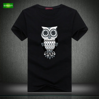 逸纯印品（EASZin）男士短袖T恤 2016夏季新款韩版短袖T恤卡通动物烫画猫头鹰花男士大码加肥T恤衫潮男