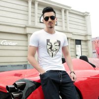 EASZin 新款2016男士短袖T恤 个性脸谱印花莱卡棉修身体恤衫