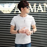 EASZin 短袖t恤男装夏季体恤莱卡棉纯色 半截袖圆领男生t血上衣服潮