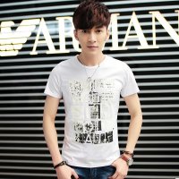 EASZin 短袖T恤男装时尚休闲T恤 莱卡棉潮男士t恤 韩版修身男士短袖T恤