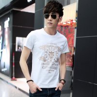 EASZin 2016潮流大烫金圆领短袖打底衫 男士短袖T恤修身型体恤