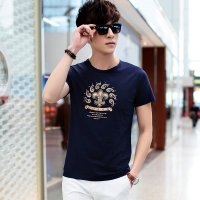 EASZin 2016新款男士T恤 百搭莱卡棉体恤 时尚腰果花 修身透气t恤衫