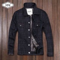 角斗士2014新款潮男装牛仔外套 韩版格子短款牛仔夹克修身牛仔服