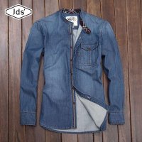 角斗士秋装韩版男款修身牛仔衬衫 潮长袖立领牛仔衬衣青年牛仔衣