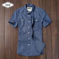 JDS角斗士日系原创短袖牛仔衬衫 大码牛仔衬衣潮男夏季修身牛仔衫
