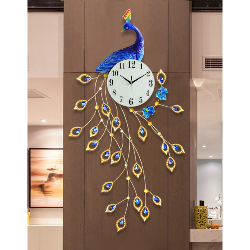 久久达孔雀3D树脂钟表挂钟客厅现代简约大气创意家用欧式个性艺术装饰静音时钟