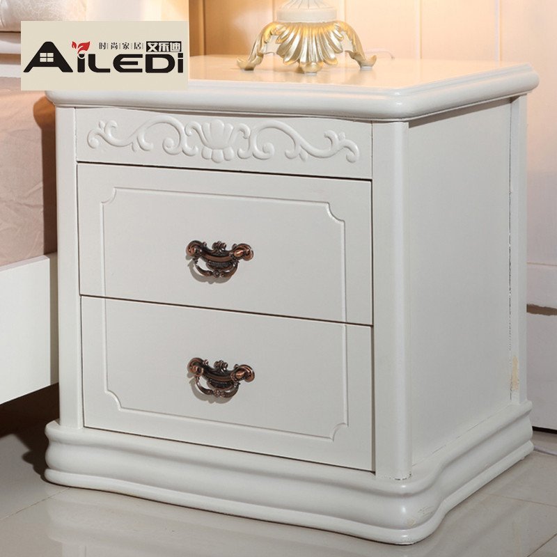 艾乐迪 欧式床头柜简约白色实木床边柜美式电话桌斗柜储物柜法式床头柜
