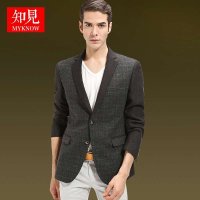 知见 秋季新款 羊毛呢西服男士二粒扣格子拼接韩版修身小西装男潮 01907