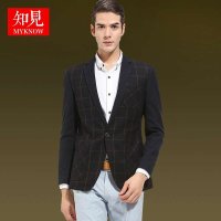 知见 2016春款休闲格子小西服 免烫单西服 男 拼接小西装修身外套 66
