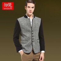 知见羊毛呢休闲小立领西装 中山装男士西服 时尚修身拼接西服男 33