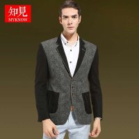 知见 男士小西装英伦风 秋装休闲西服男 修身针织口袋外套 单西男
