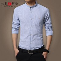 2016春秋季新款男士长袖衬衫 男商务休闲修身小立领条纹衬衣 ZJ158204